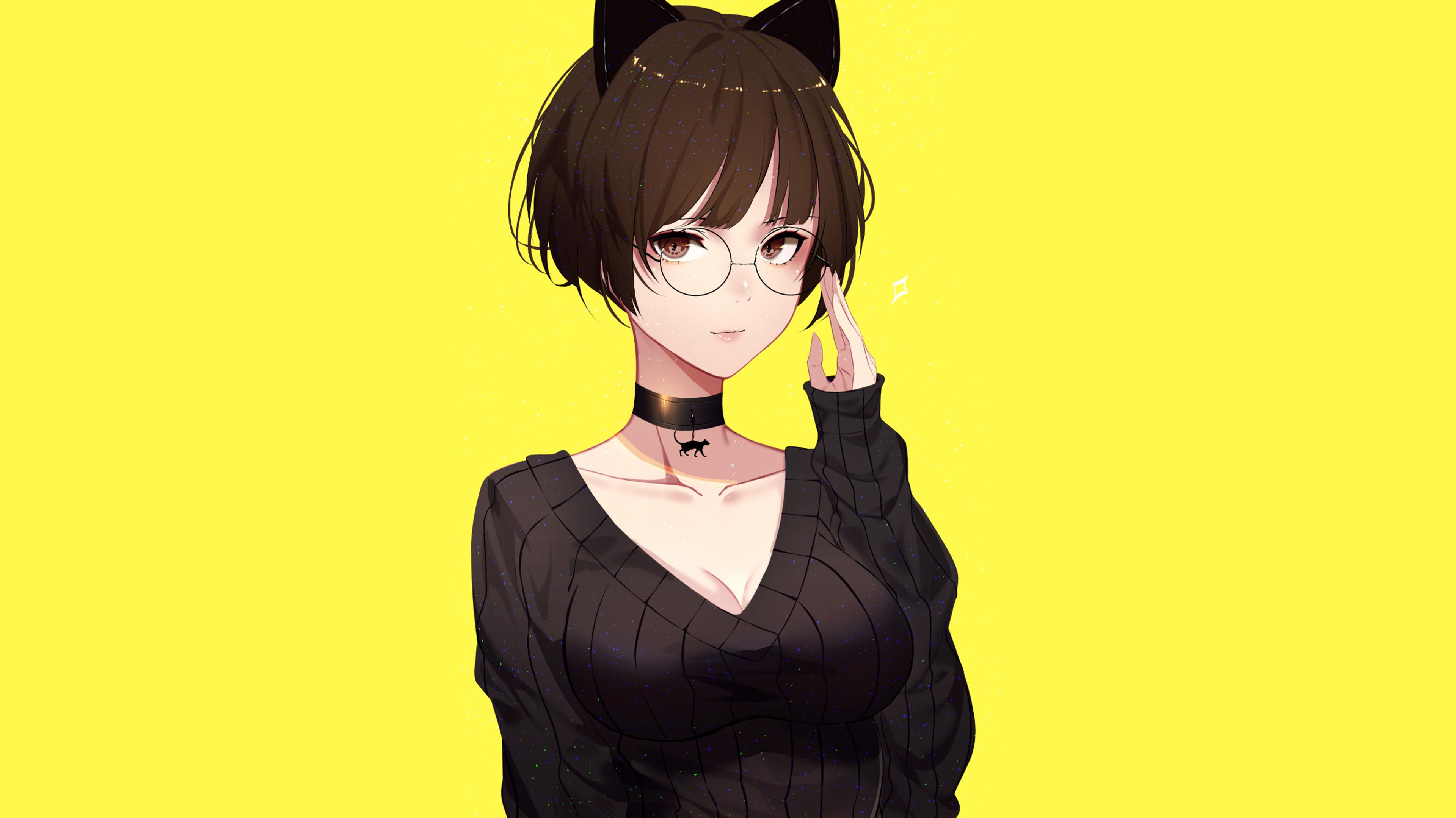 3840x2160 3840x2160 Anime, Girl, Glasses wallpaper JPG