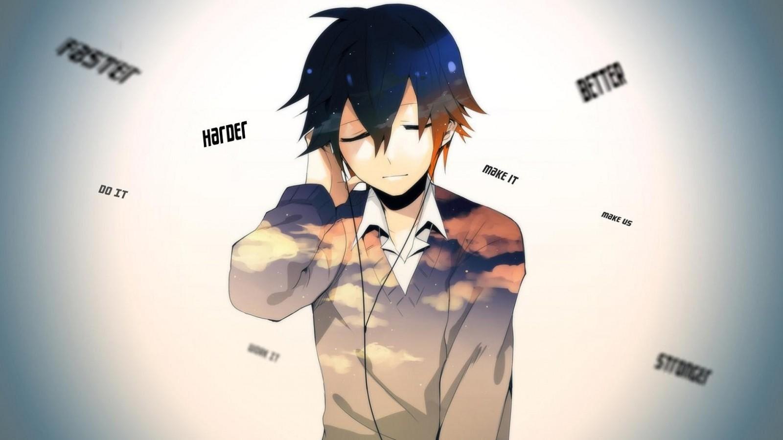 1600x900 closed eyes, anime, anime boys, glasses, winter, blue, ice, earphones, lyrics, hand, image, screenshot, organ. Mocah HD Wallpaper