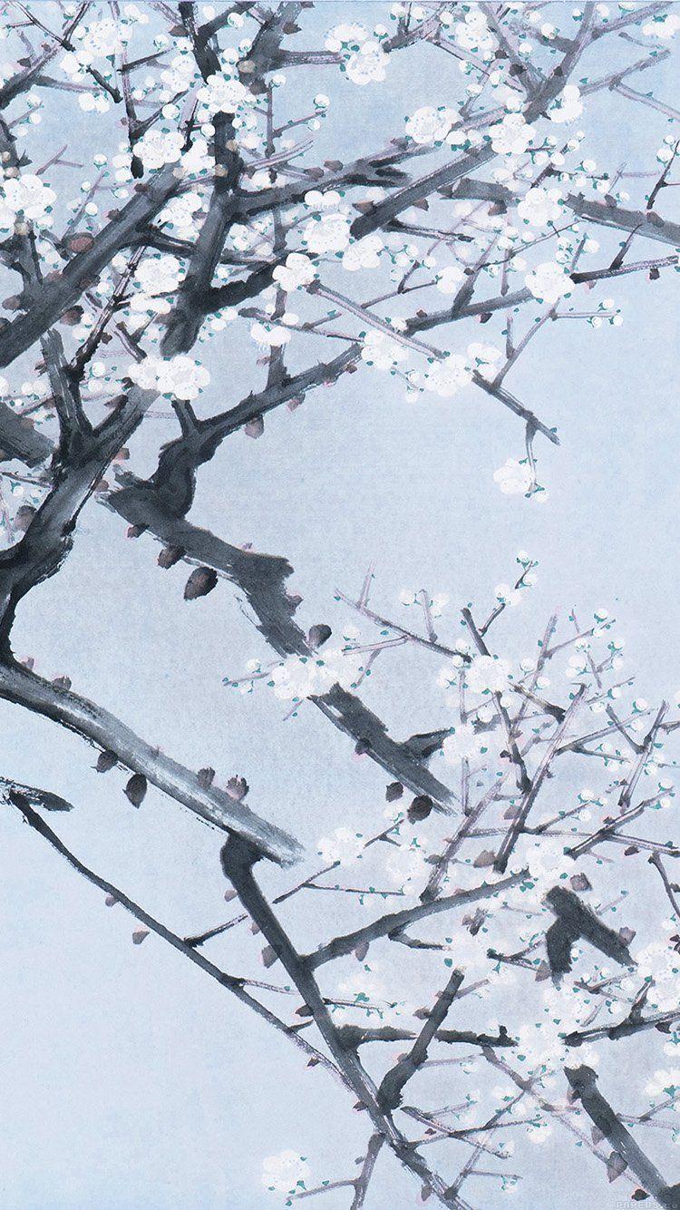 750x1334 iPhone wallpaper. oriental art flower blue