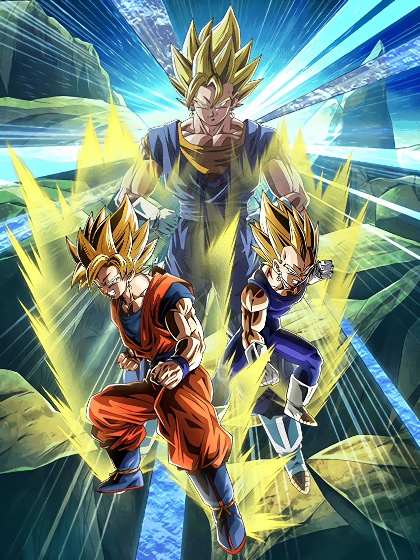 852x1136 Super Powered Fusion Super Saiyan Goku & Super Saiyan Vegeta Art (Dragon Ball Z Dokkan Battle)