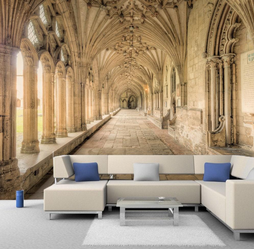 995x975 Full wall murals hall of ancient gothic castle Colorful photo
