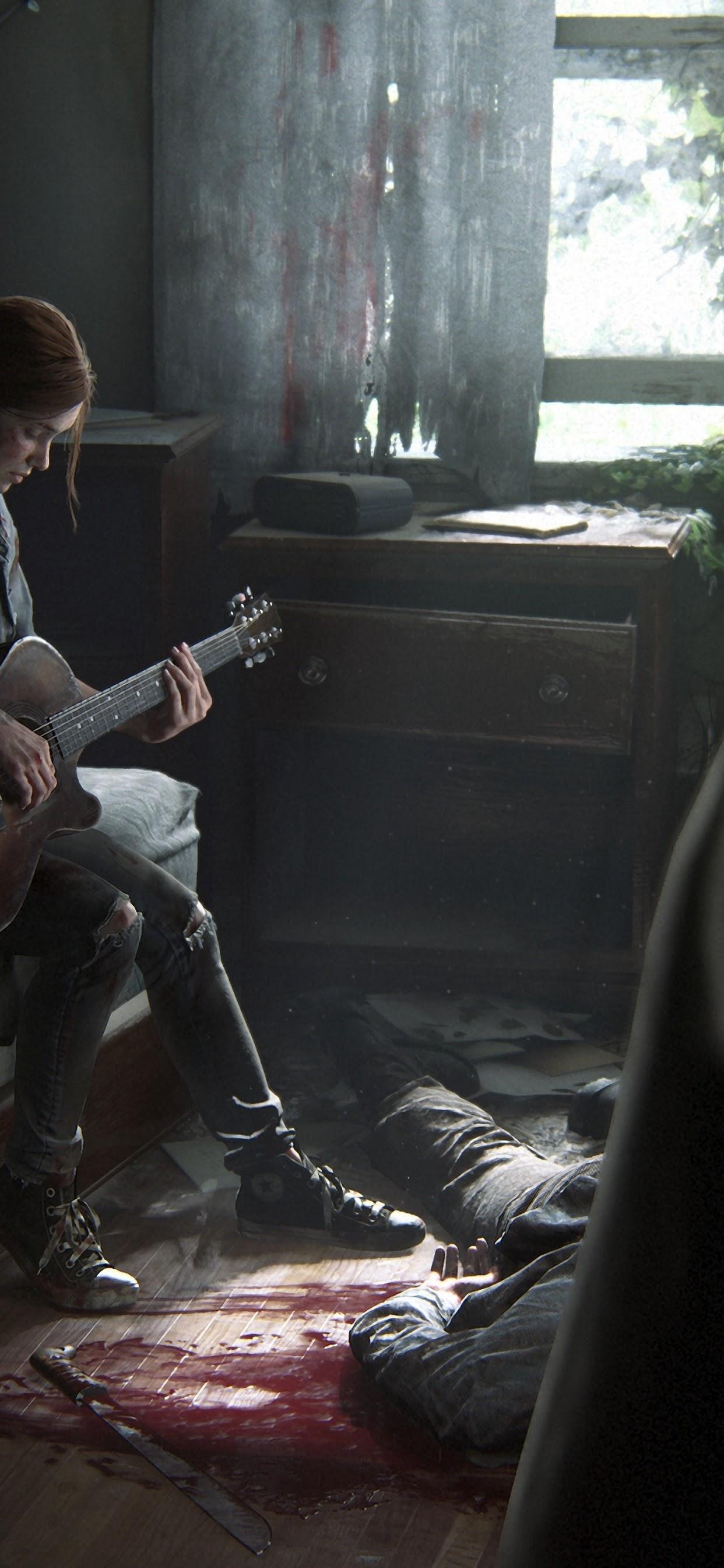 1242x2688 The Last of Us Part 2 Ellie Playing Guitar 4K Wallpaper