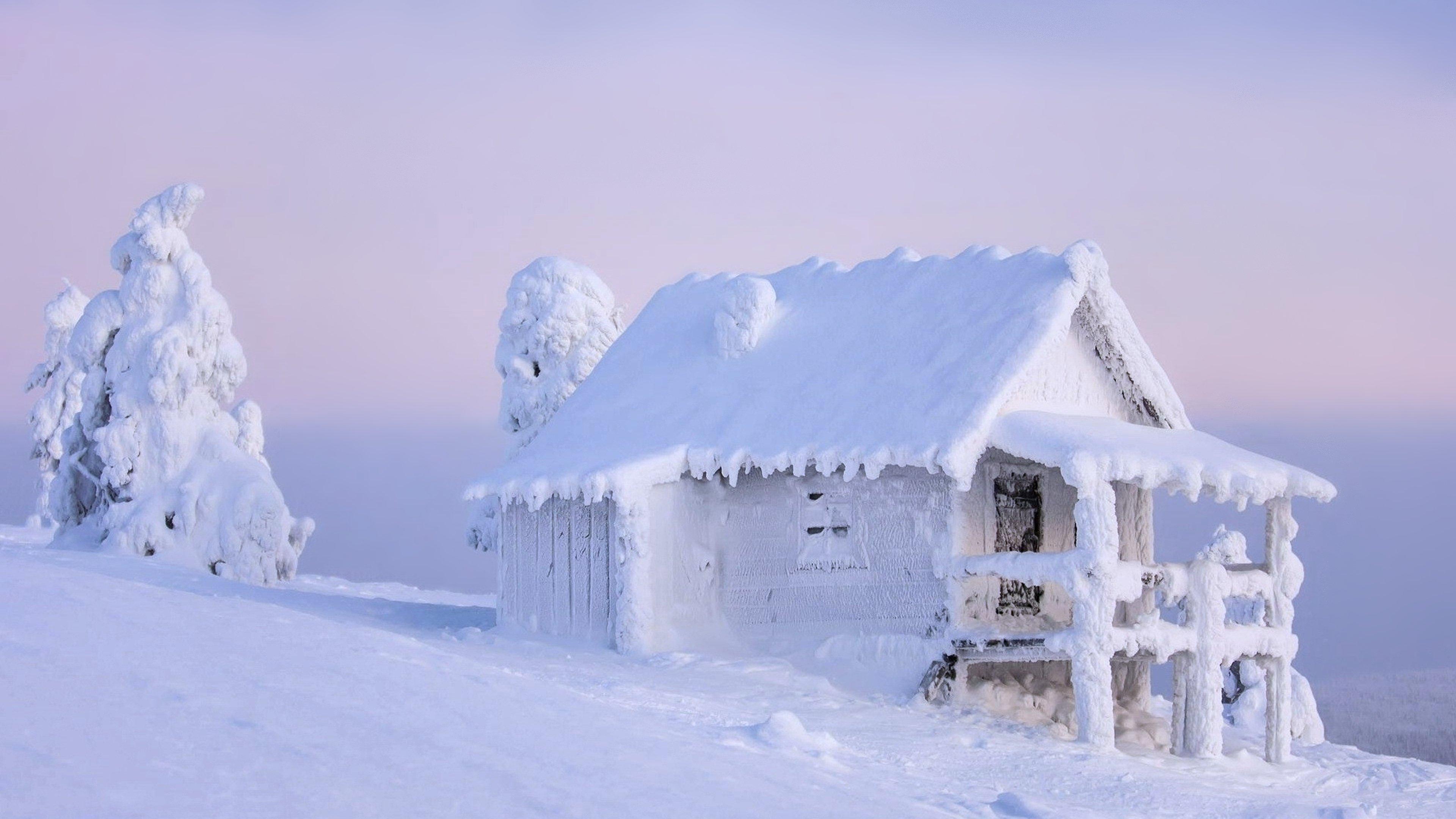 3840x2160 cloudy, High, House, Landscapes, Mountains, Nature, Sky, Snow, Trees, Winter, White Wallpaper HD / Desktop and Mobile Background