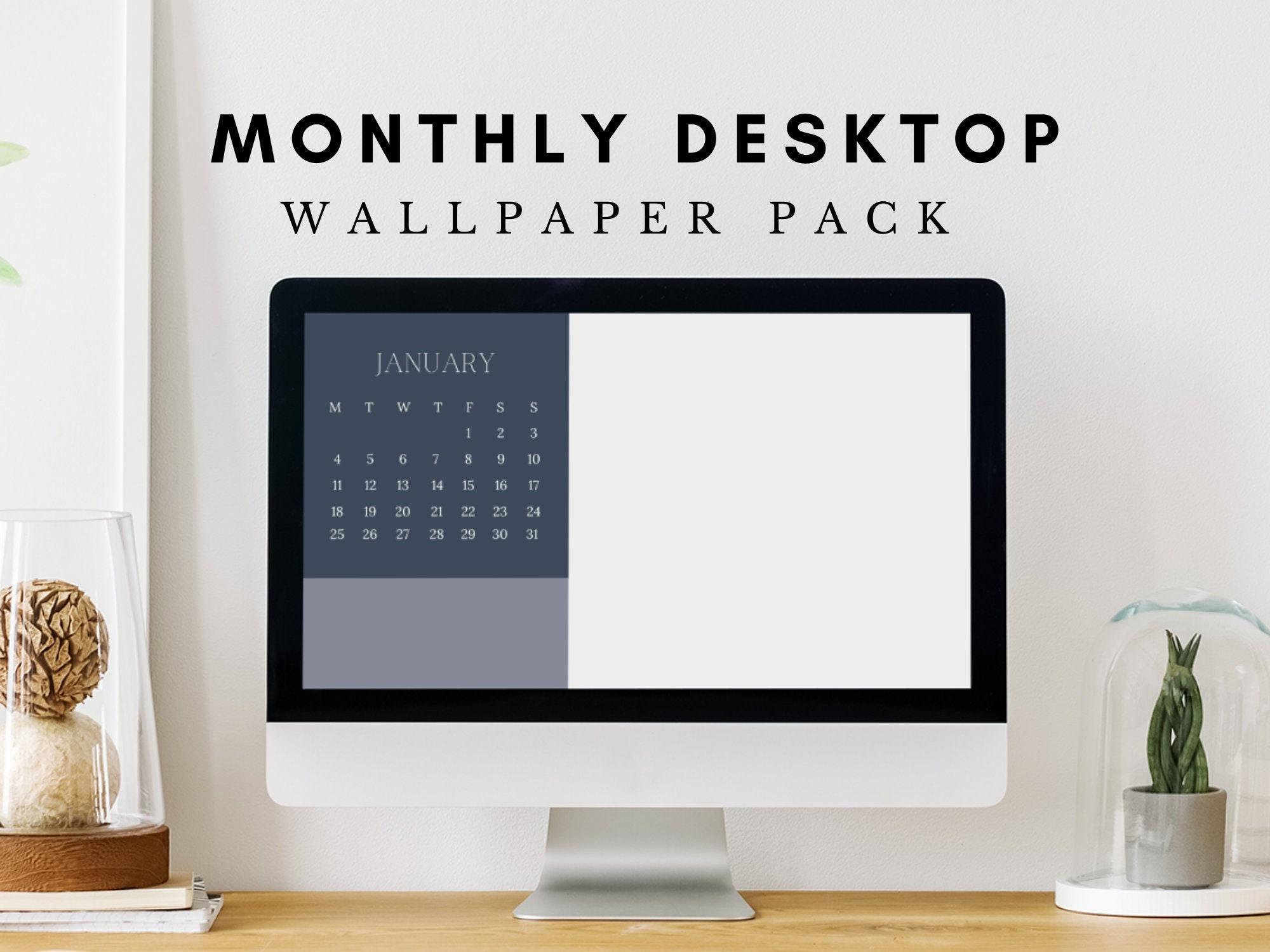 2000x1500 Minimalist Blue Monthly Digital Desktop Calendar