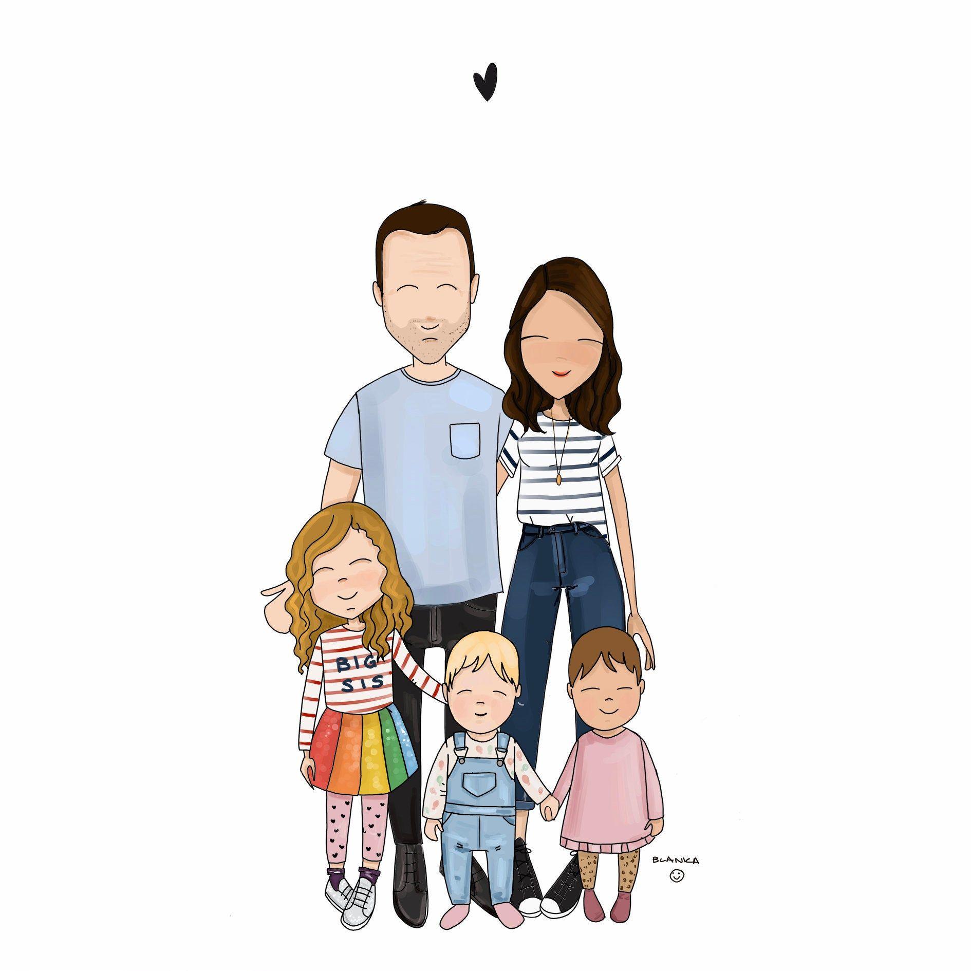 1890x1890 Family portrait 5 people illustrated family portrait. Etsy. Illustrated family portrait, Family illustration, Family picture drawing