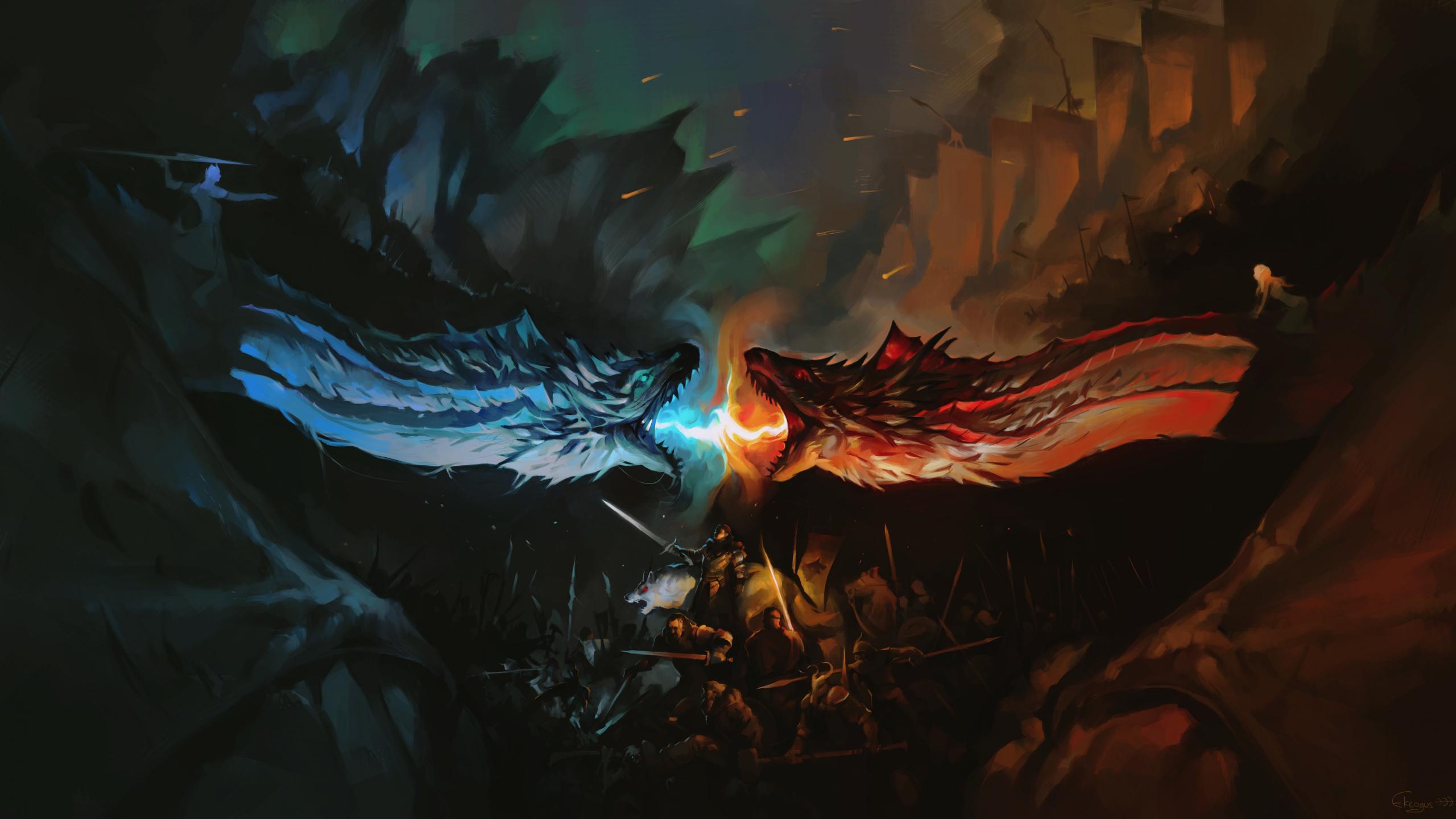 2560x1440 Download 2560x1440 wallpaper game of thrones, tv series, dragons' fight, fan art, dual wide, widescreen 16: widescreen, 2560x1440 HD image, background, 545