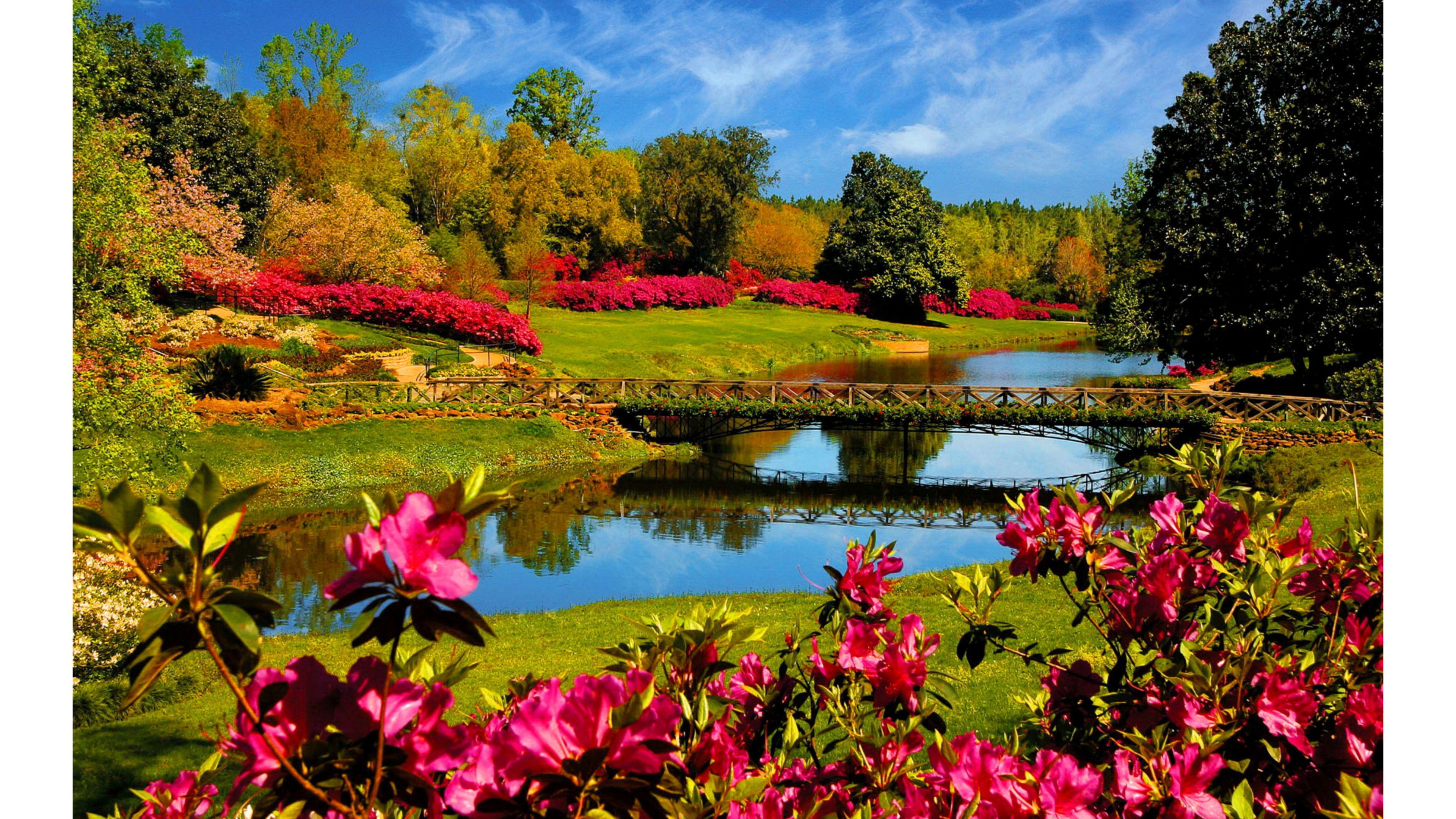 3840x2160 Natural Scenes 2016 Spring 4k Wallpaper 4k Wallpaper Garden With Lake HD Wallpaper