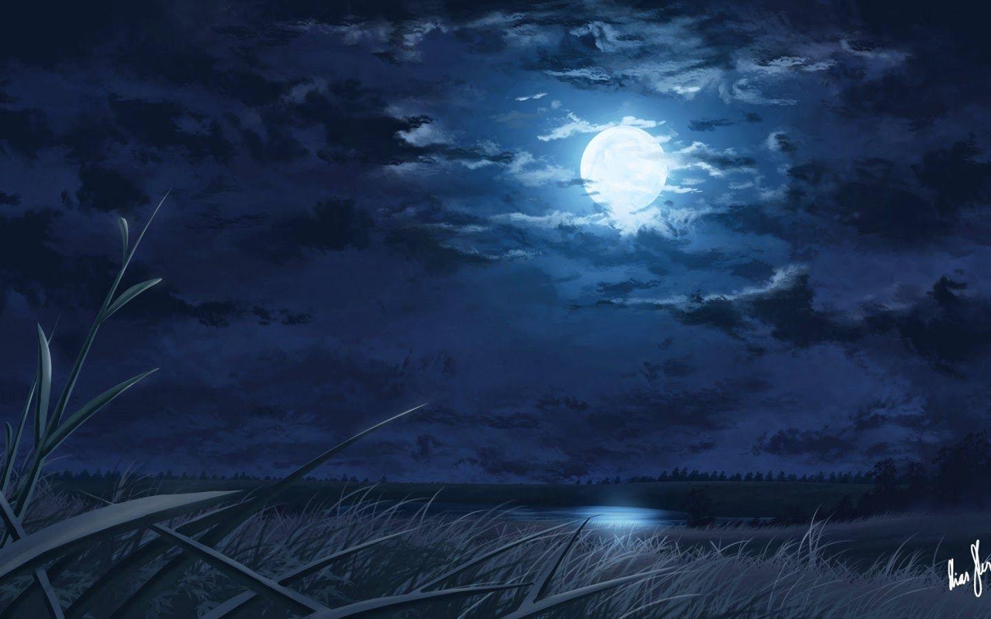 1440x900 Anime scenery wallpaper, Moon painting, Anime scenery