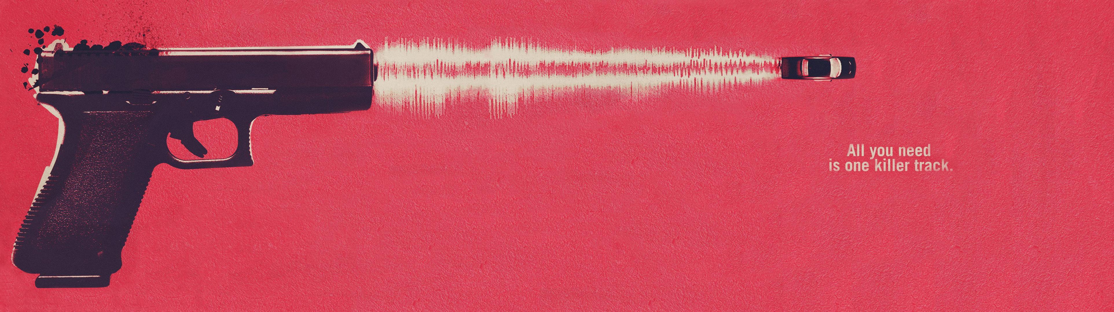 3849x1080 Edgar Wright, Movies, Baby Driver, Minimalism, Gun, Glock Wallpaper HD / Desktop and Mobile Background