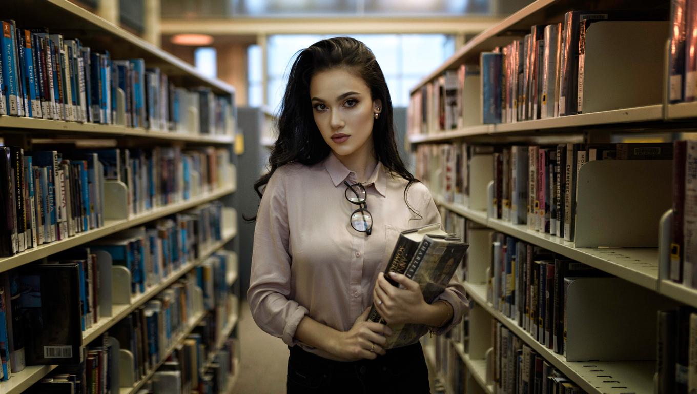 1360x768 Women With Books In Library Laptop HD HD 4k Wallpaper, Image, Background, Photo and Picture