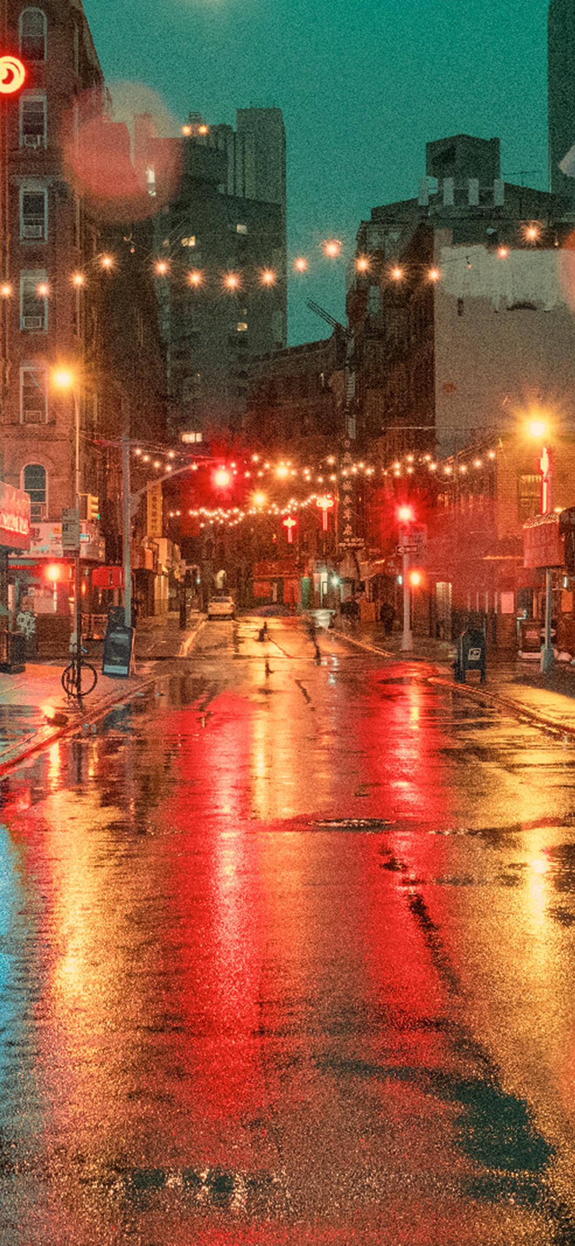 1125x2436 Nature Street City Light Red Rain iPhone Wallpaper