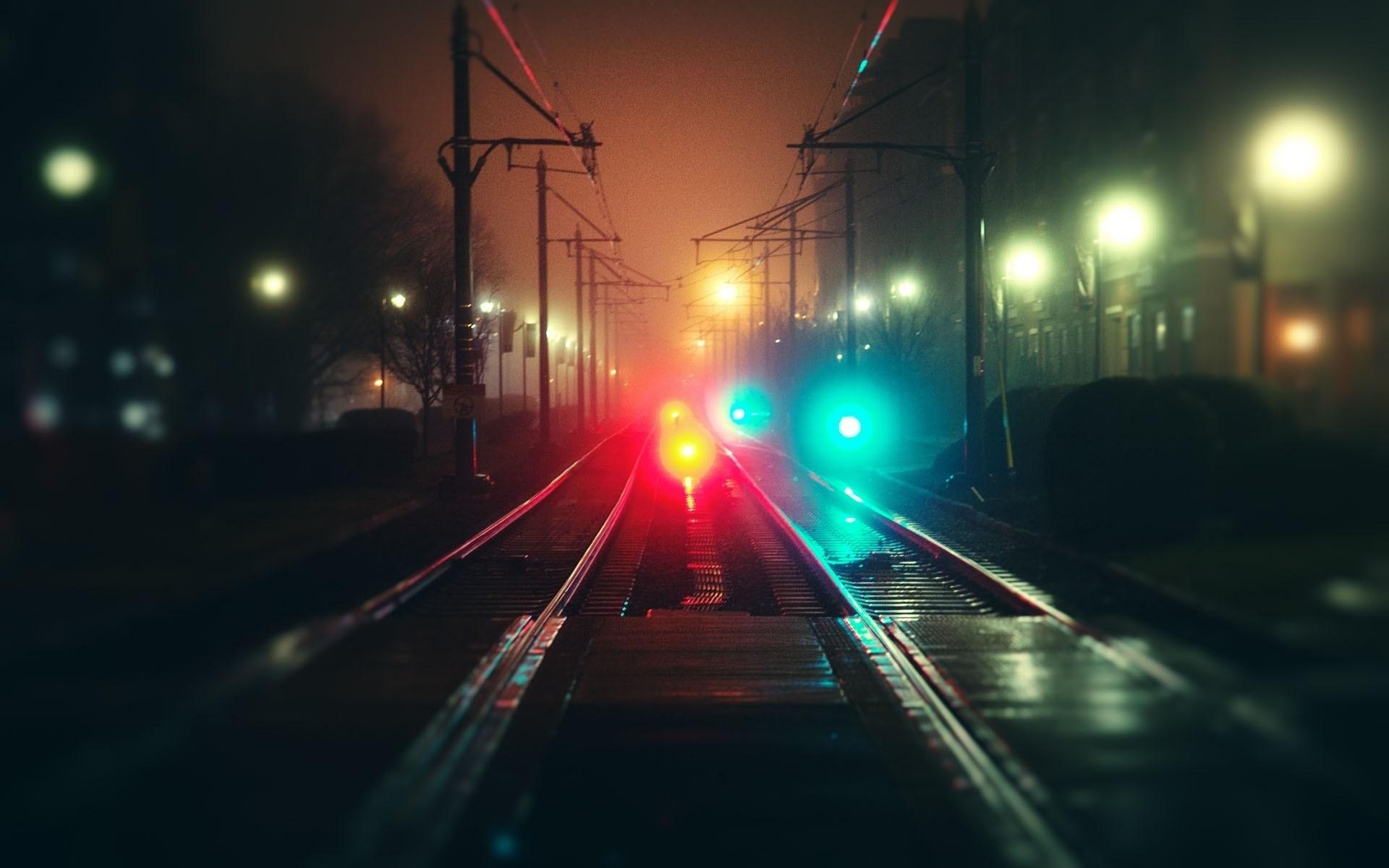 1920x1200 Wallpaper City, night, rails, fog, bokeh, colorful lights 1920x1200 HD Picture, Image