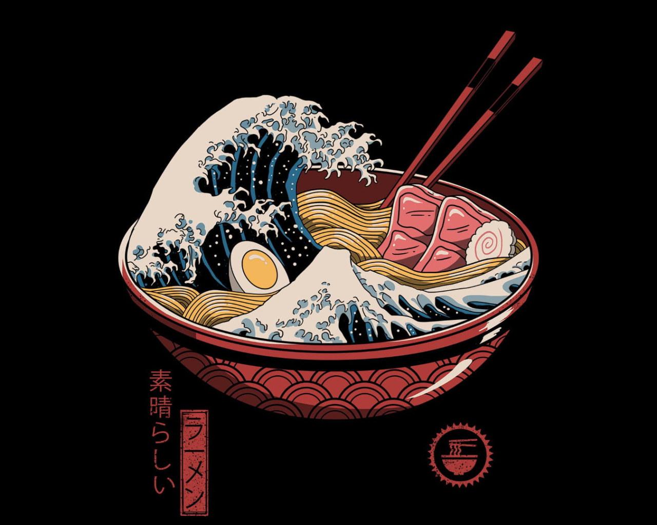 1280x1024 Ramen, waves, chopstick, chopsticks, eggs, Japanese, food, The Great Wave off Kanagawa wallpaper • Wallpaper For You HD Wallpaper For Desktop & Mobile