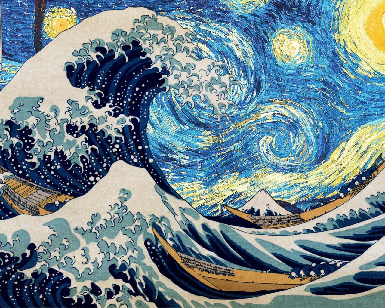 1280x1024 Starry night wallpaper, Hokusai, Vincent van Gogh, The Great Wave off Kanagawa • Wallpaper For You HD Wallpaper For Desktop & Mobile