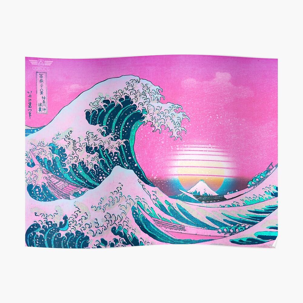 1000x1000 Vaporwave Aesthetic Great Wave Off Kanagawa Retro Sunset Acrylic Block