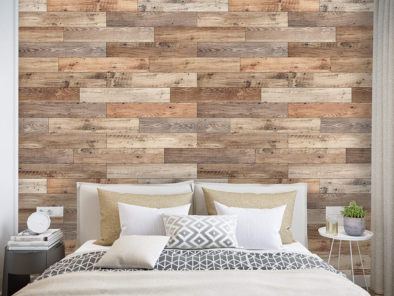 1500x1125 Removable Peel 'n Stick Wallpaper, Self Adhesive Wall Mural, 3D Brown Wood Pattern, Nursery, Room Decor • Wood Wall Parquet (Sample 12 X 24)