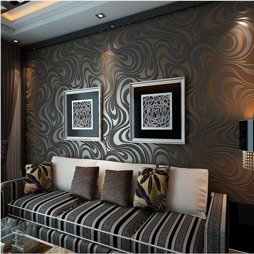1000x1000 Q QIHANG 3D Abstract Curve Luxury Flocking Striped Wallpaper Black&Brown 0.7m*8.4m=5.88m2. stripe wallpaper black. striped wallpaperwallpaper black