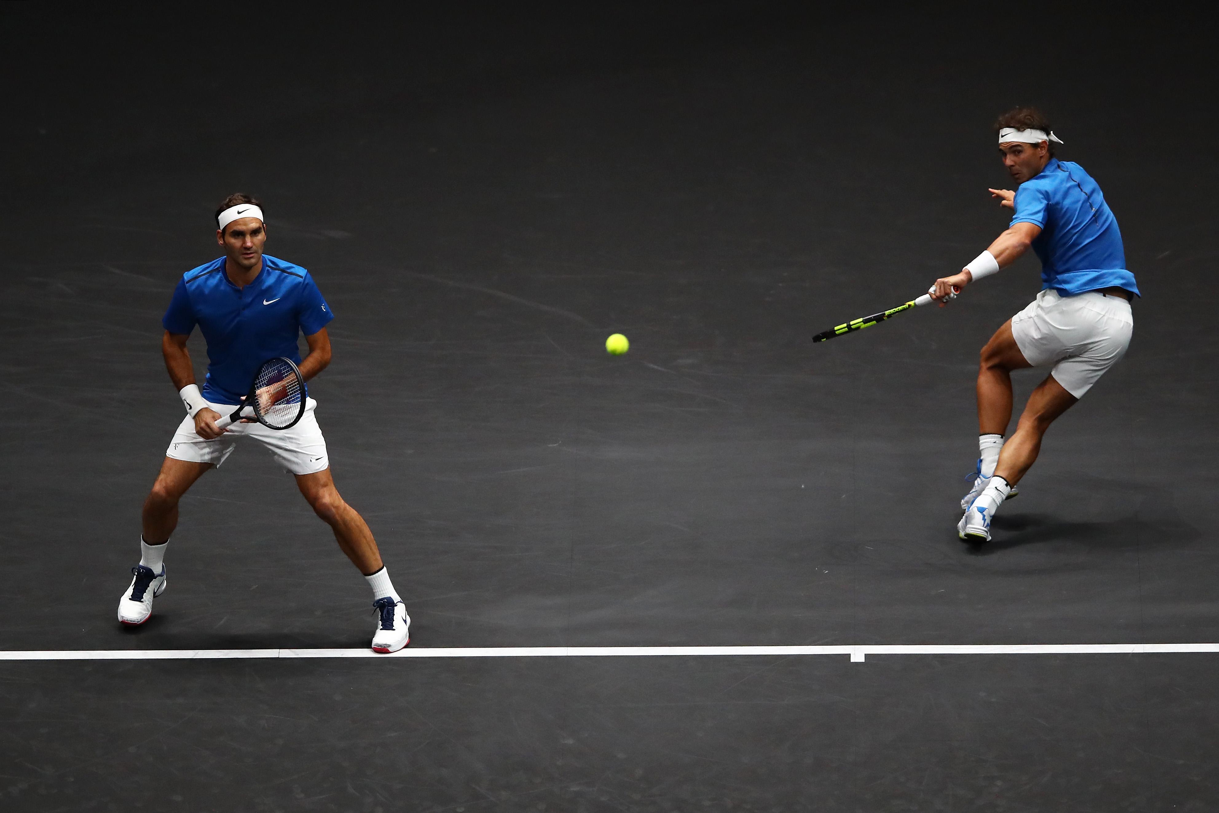 3967x2646 unusual photo of Roger Federer, Rafael Nadal as doubles partners