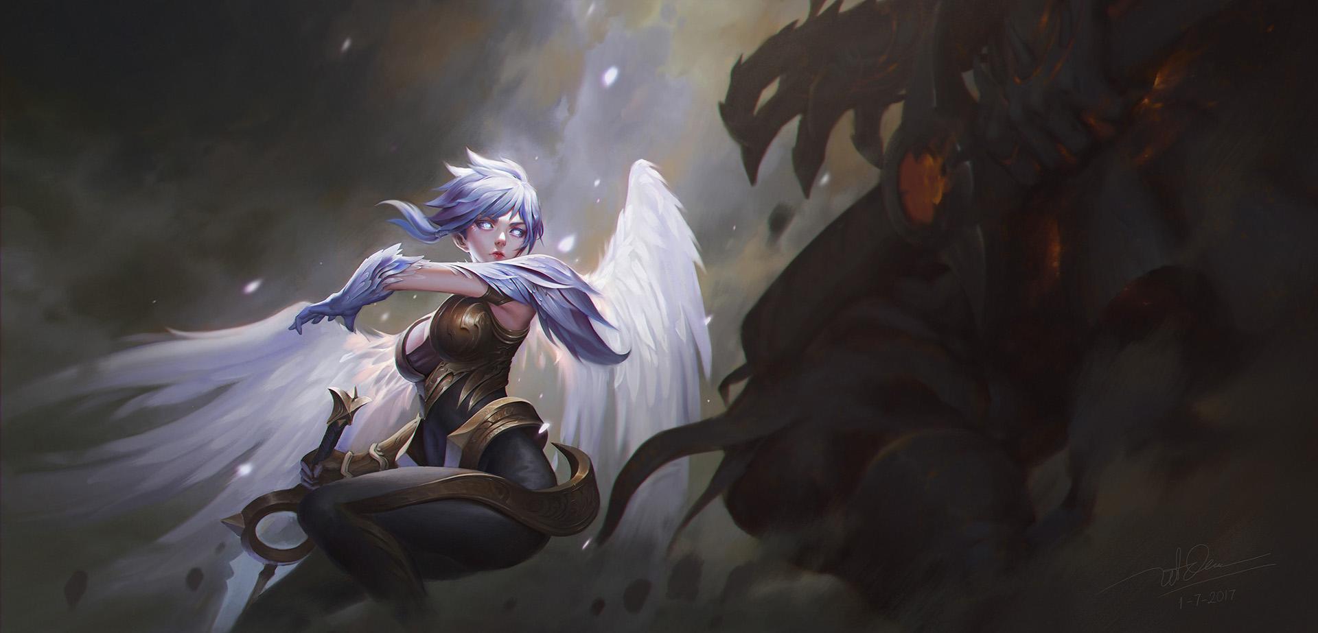 1920x923 riven and dawnbringer riven (league of legends) drawn