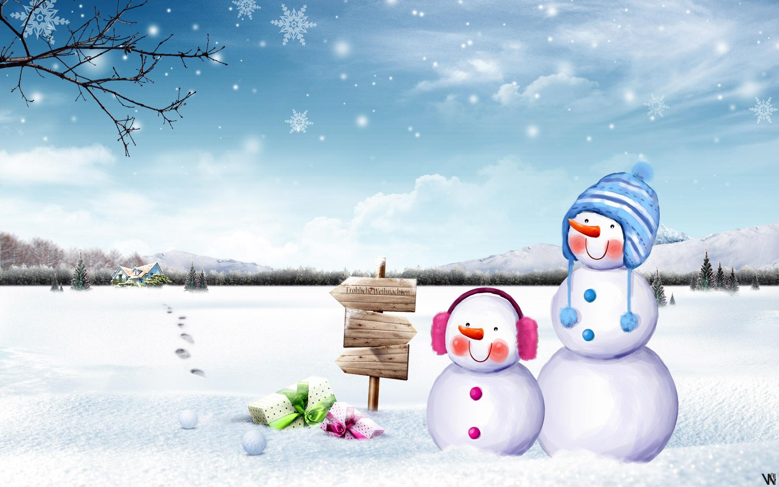 2560x1600 Cute Snowman Wallpaper