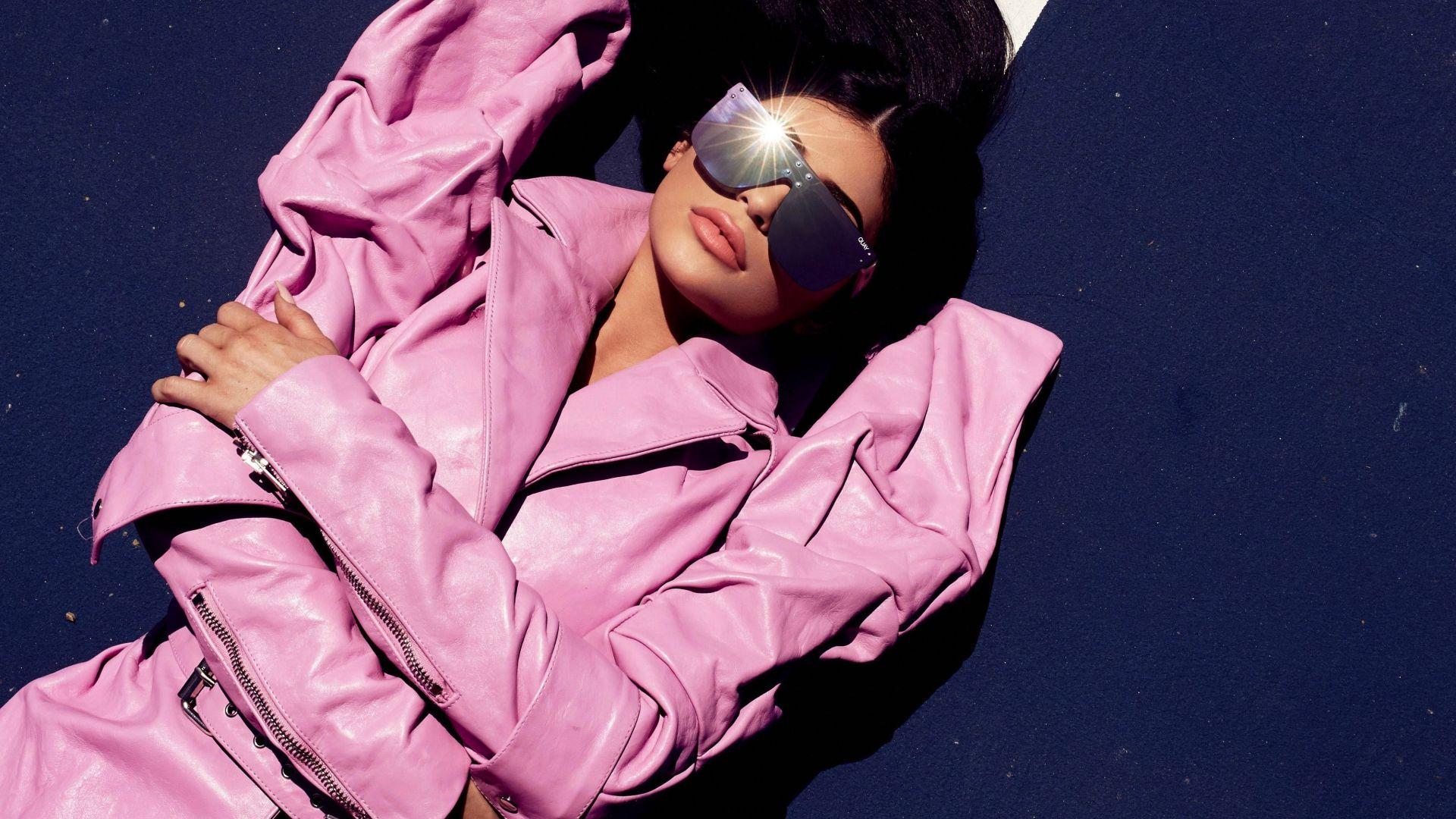 1920x1080 Desktop wallpaper kylie jenner, pink dress, sunglasses, lying down, HD image, picture, background, ceba35