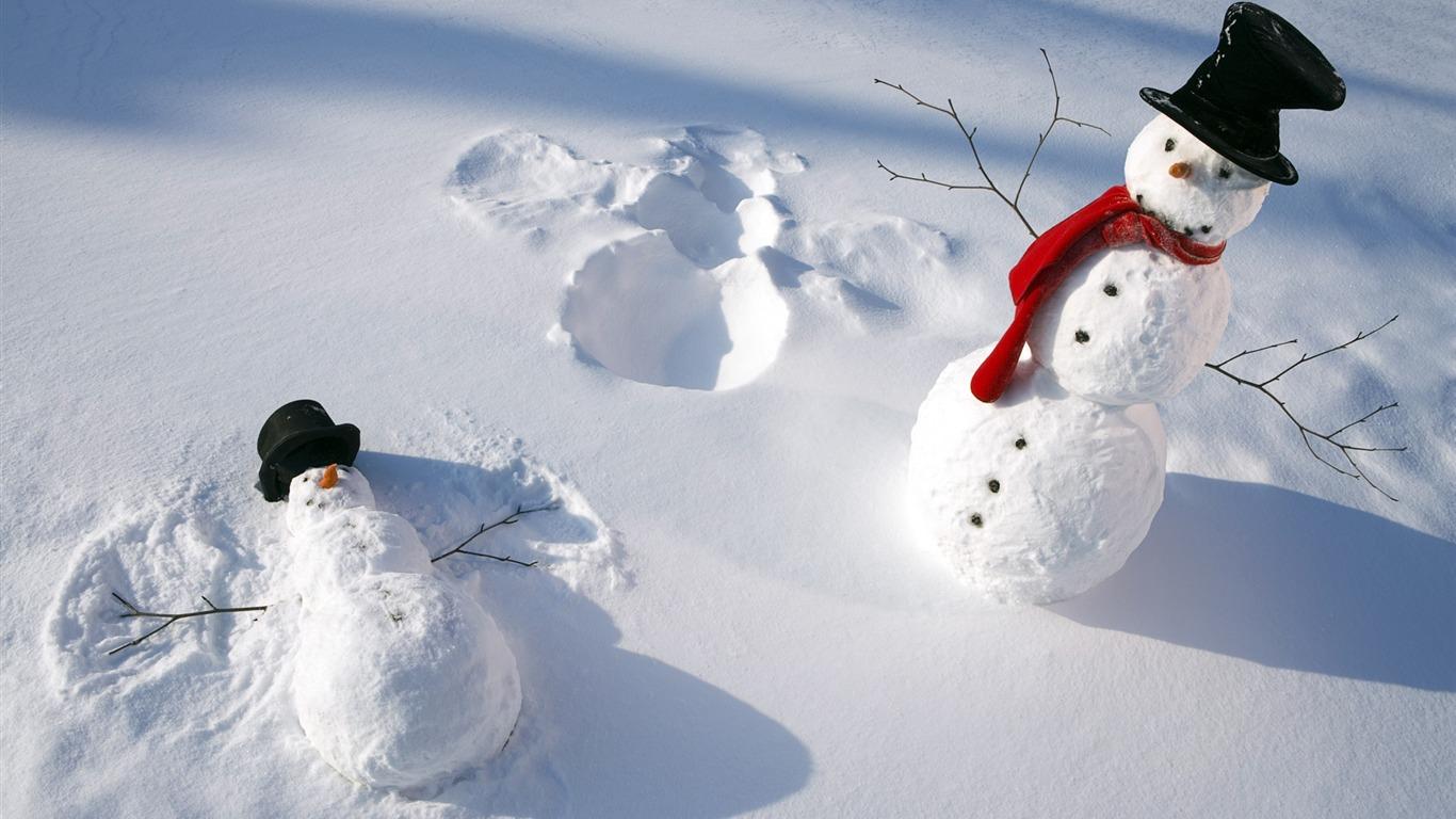 1366x768 Aesthetic cute snowman Christmas HD computer wallpaper 17