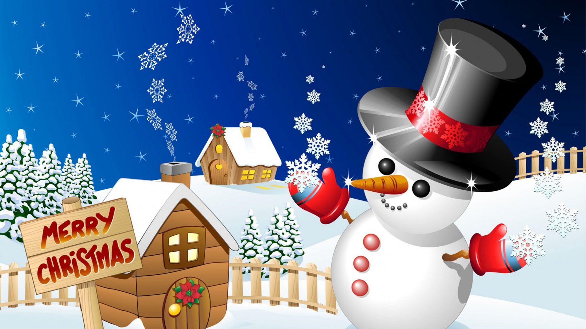 1920x1080 Merry Christmas Winter Snow Wood Houses With Snowman Desktop HD Wallpaper For Mobile Phones Tablet And Pc 2560x1600 :
