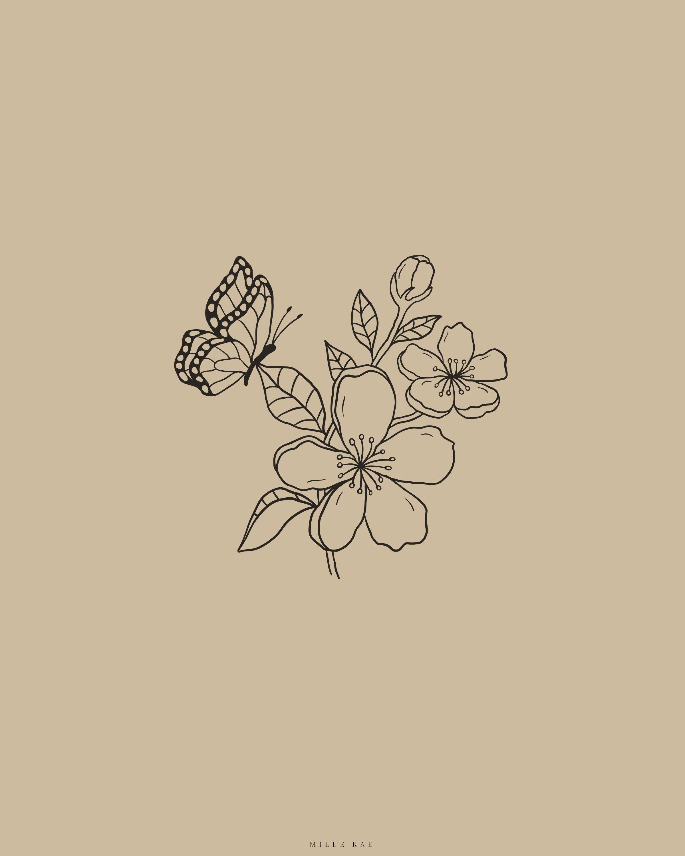 2400x3000 Butterfly On Flower Line Drawing