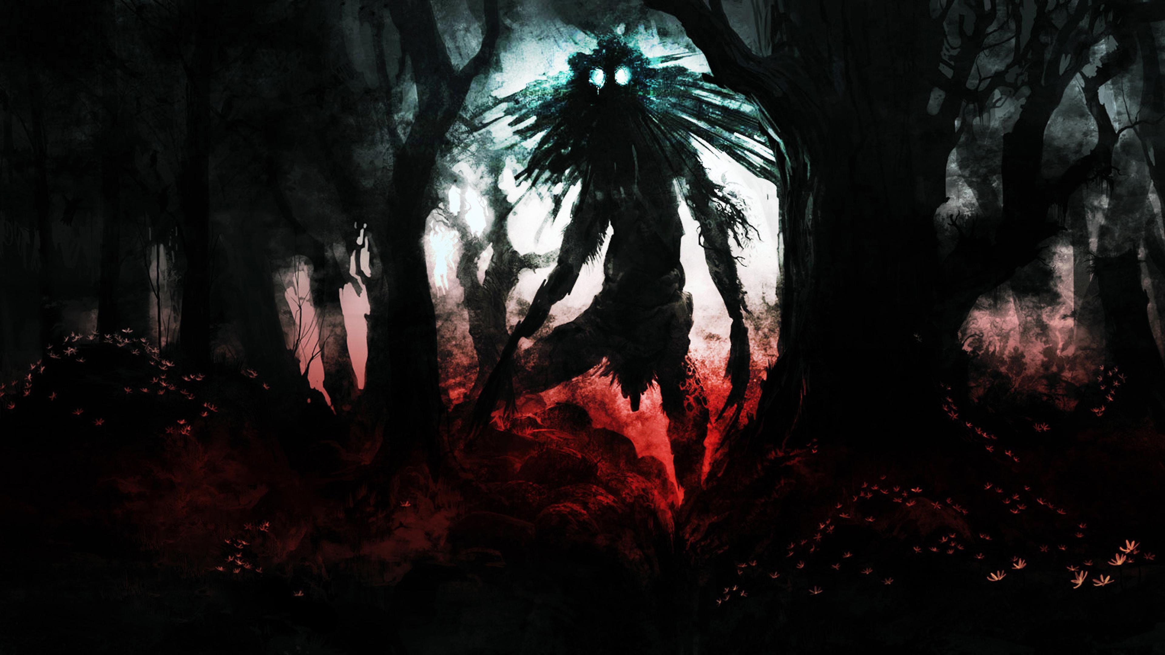 Монстр фонка. Мрачный фон. Страшный лес. Красивые мрачные картинки.
