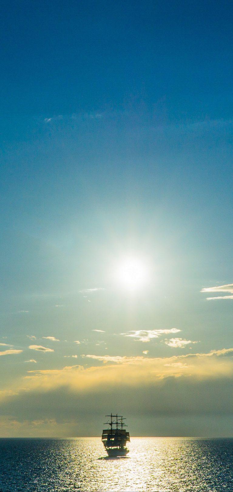 768x1621 Ship Sea Horizon Clouds Wallpaper - [1440x3040]