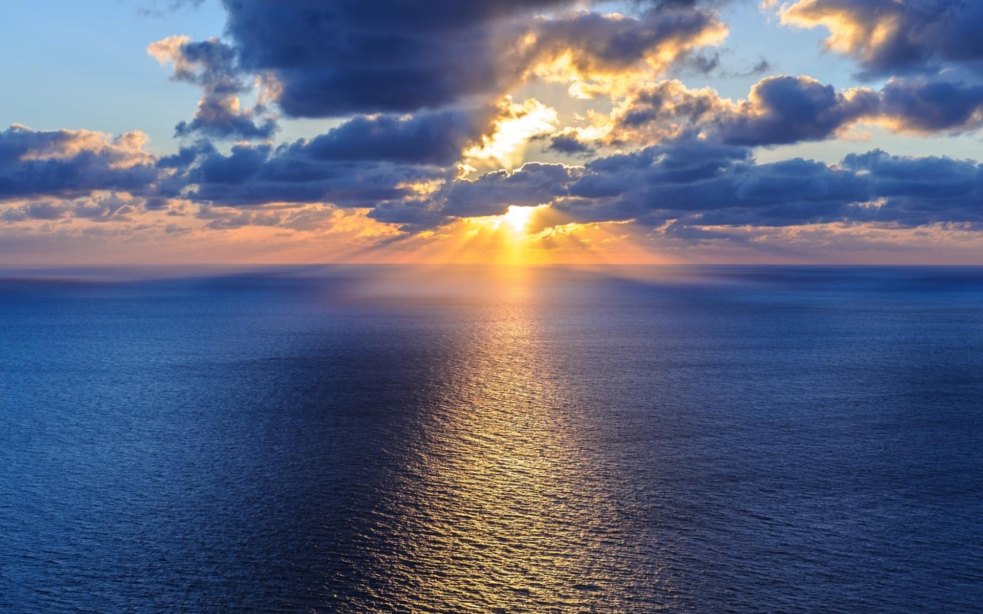 1920x1200 Beautiful ocean, sky, horizon, clouds, sun, water wallpaper download. Wallpaper, picture, photo