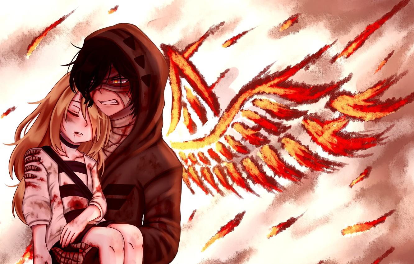 1332x850 Wallpaper girl, anger, guy, Angel bloodshed, Satsuriku no Tenshi image for desktop, section сёнэн