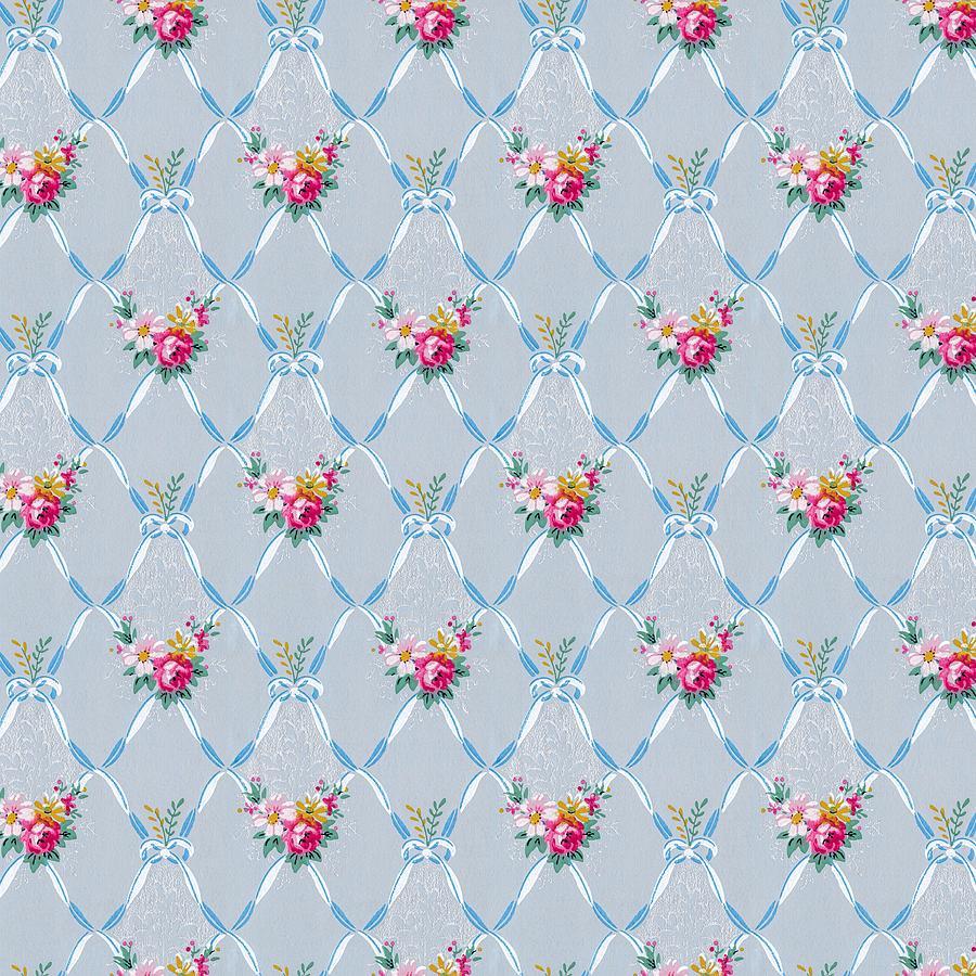 900x900 Pretty Blue Ribbons Rose Floral Vintage Wallpaper Digital Art