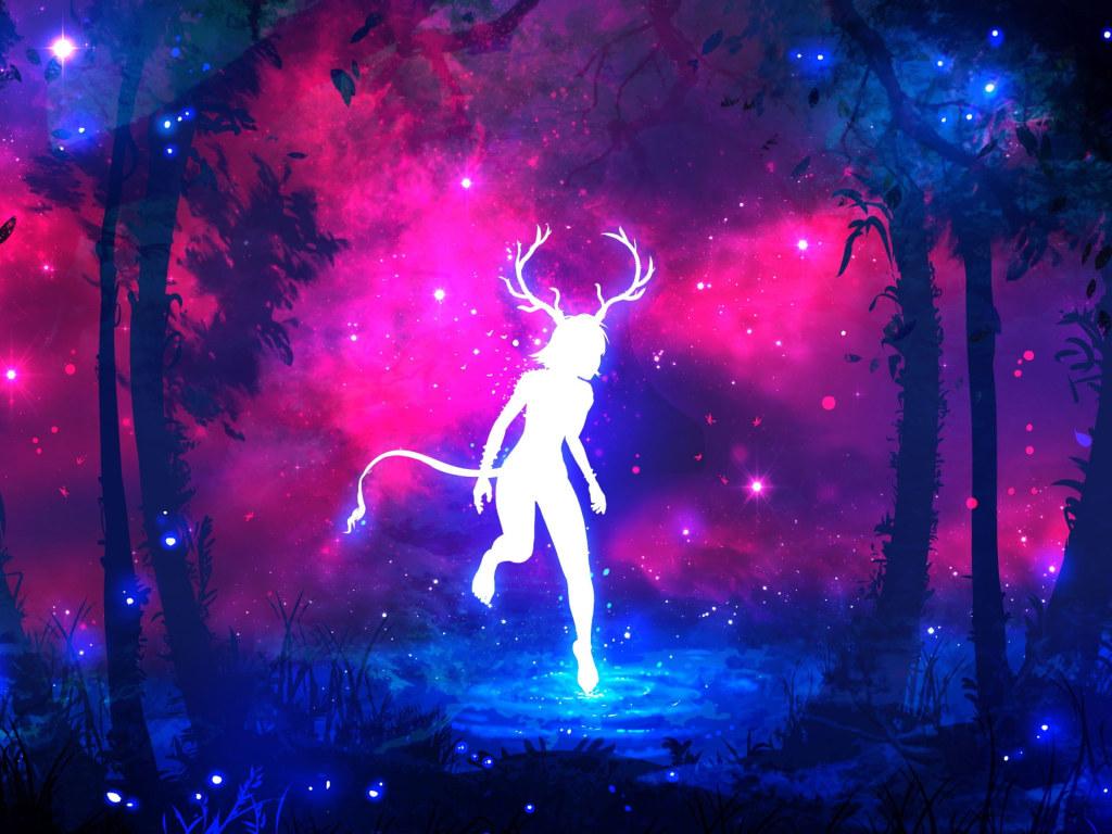 1024x768 Wallpaper Forest, Purple, Grass, Water, Girl, Space, Stars • Wallpaper For You HD Wallpaper For Desktop & Mobile