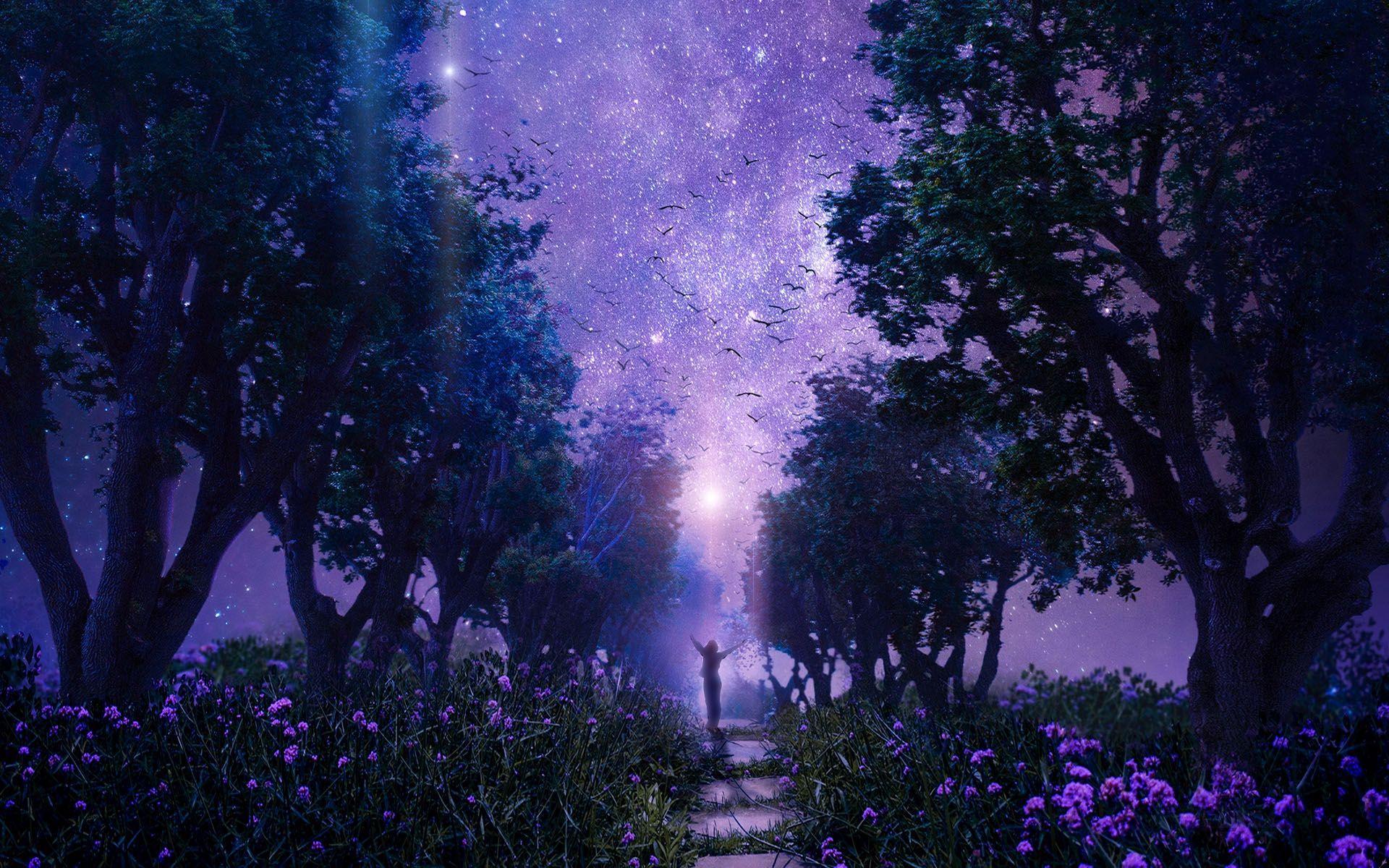 1920x1200 Purple Anime Forest Wallpaper