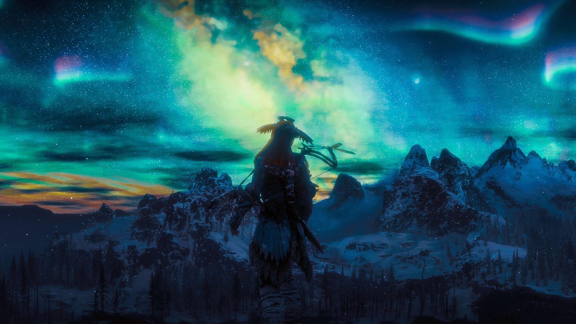 1920x1080 Northern lights, aloy, video game, horizon zero dawn wallpaper, HD image, picture, background, 57e32f