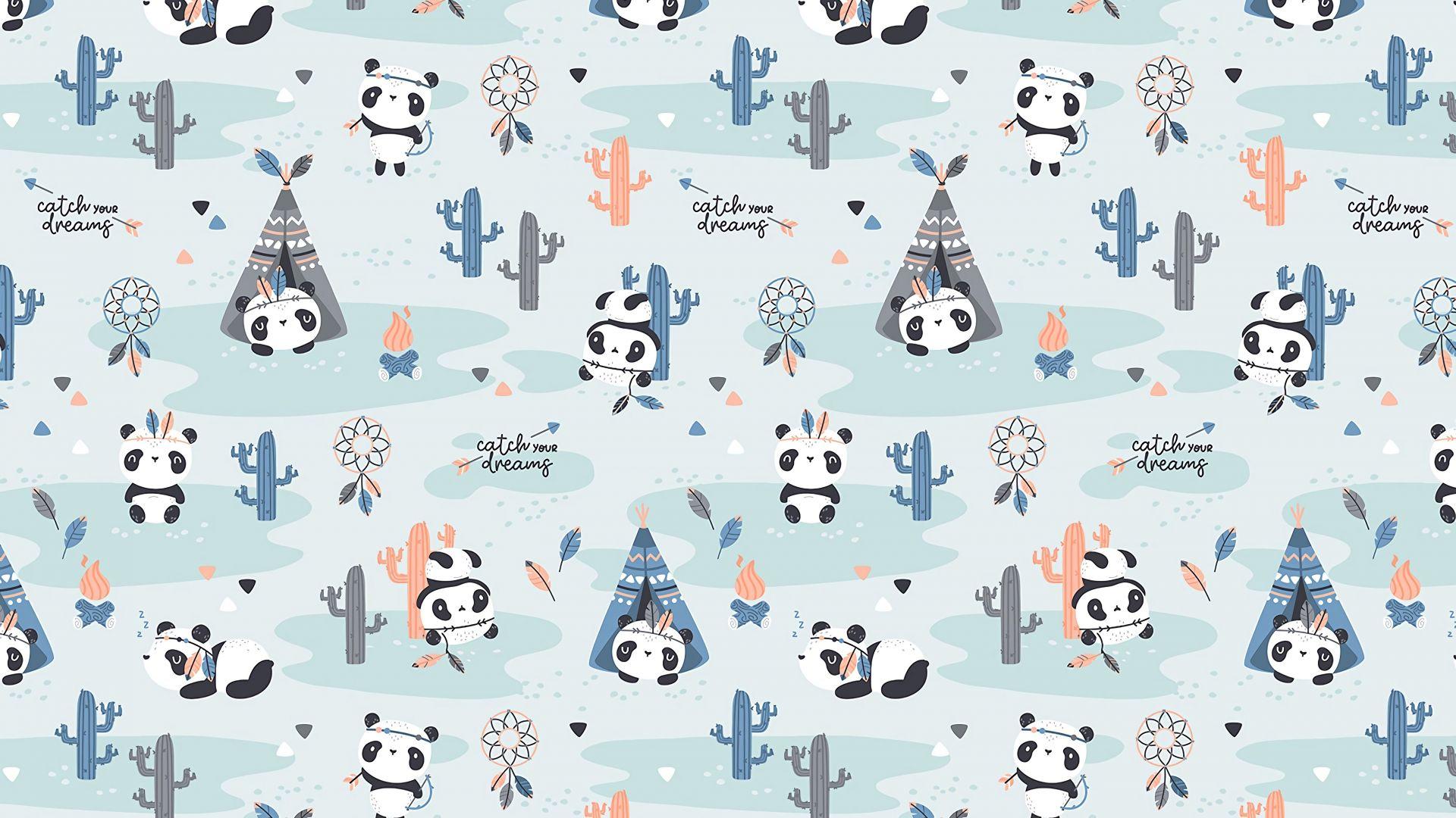 1920x1080 Desktop wallpaper pandas, pattern, cute, HD image, picture, background, 1335b4