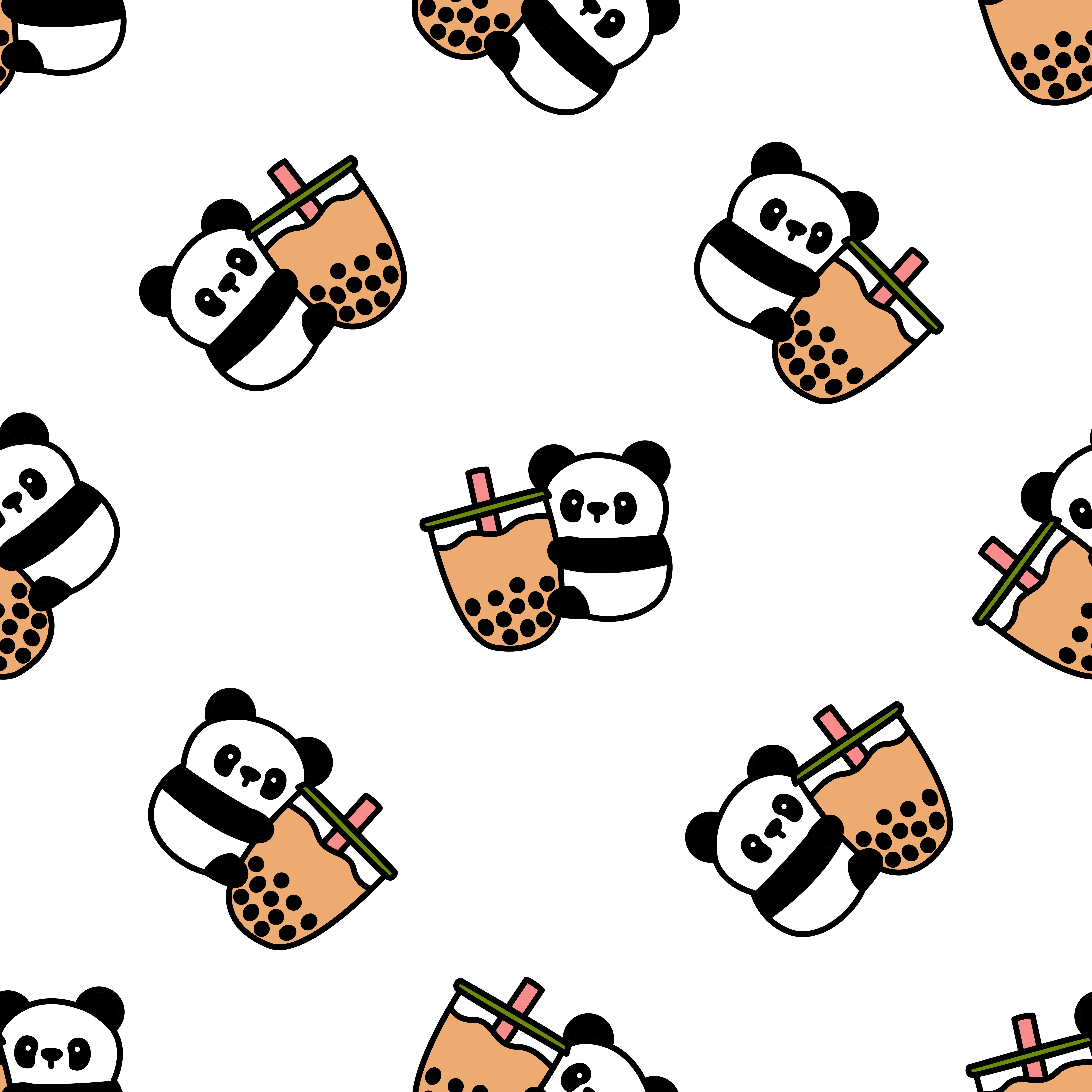 8000x8000 Cute panda holding bubble tea cartoon seamless pattern