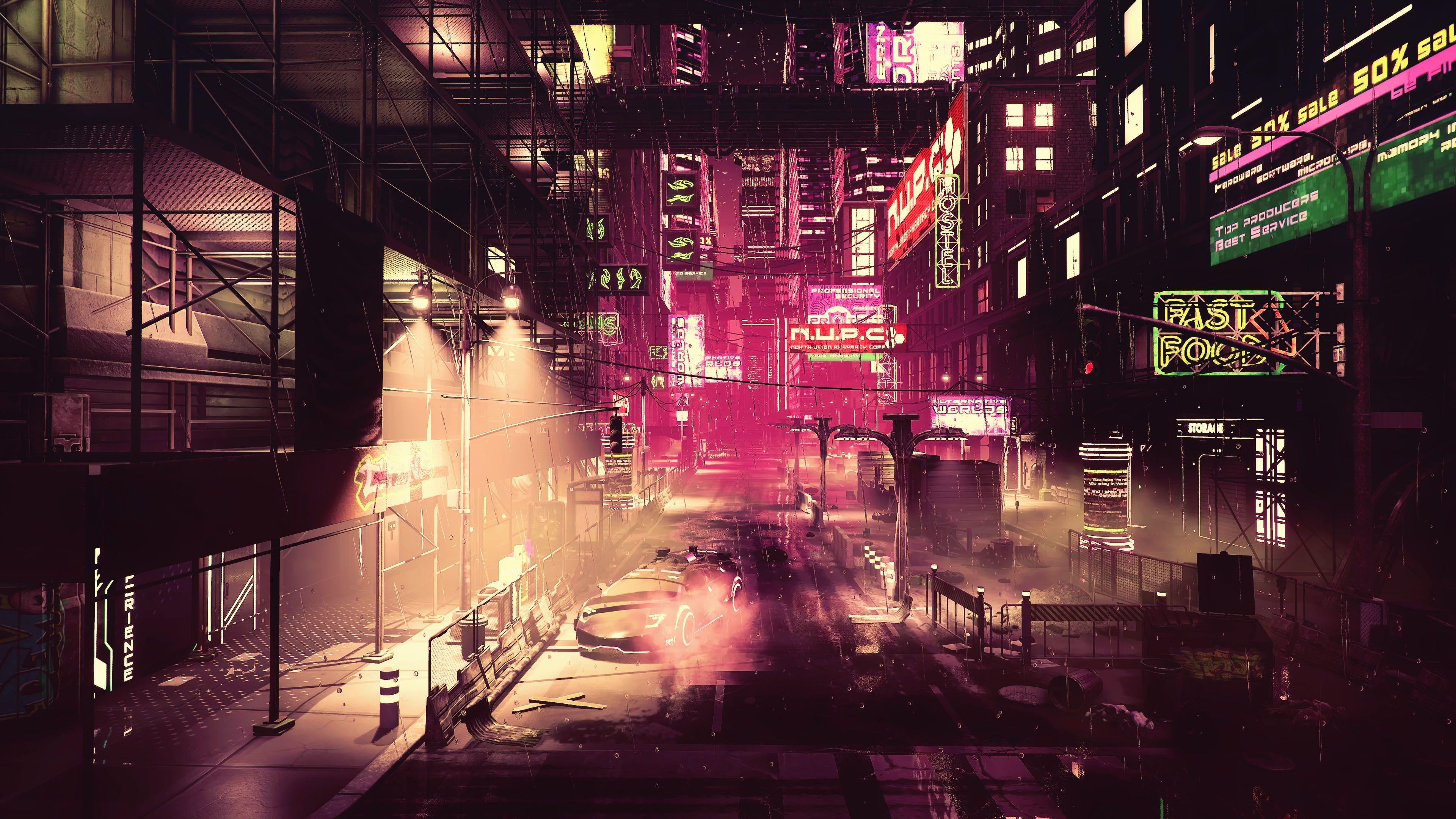 3840x2160 night #artwork futuristic city #cyberpunk #cyber science fiction digital art concept art fantasy art #CGI fan art #dyst. Futuristic city, HD wallpaper, Cyberpunk
