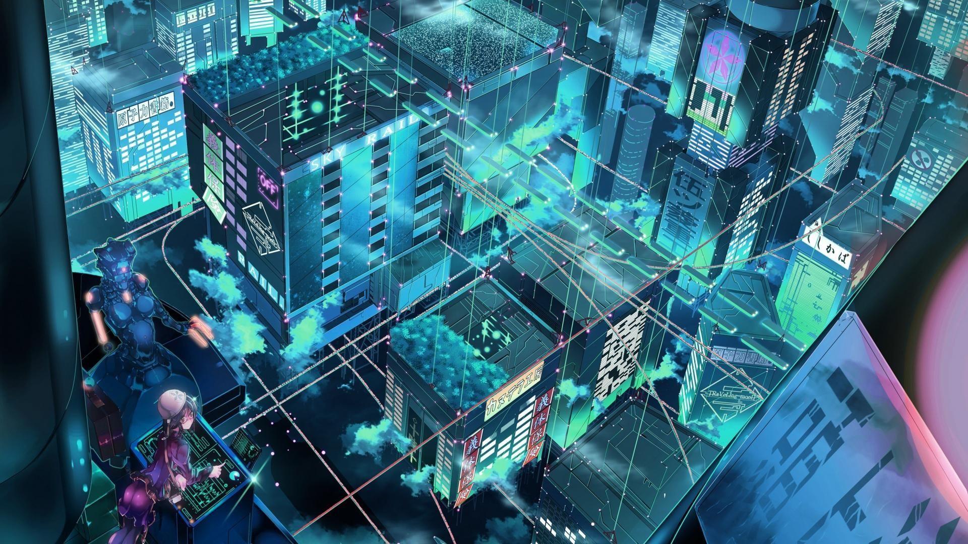 1920x1080 Anime Futuristic Scenery Wallpaper