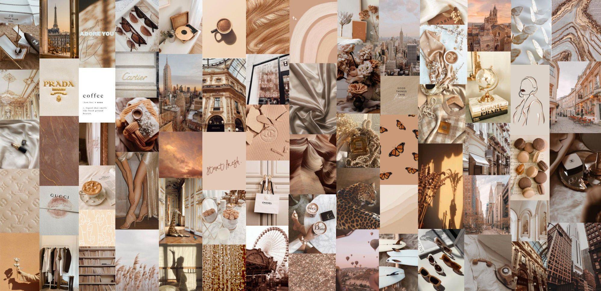 1996x966 Boho Beige Trendy Aesthetic Wall Collage Kit Digital Download 70pcs. Vintage desktop wallpaper, Cute laptop wallpaper, Collage background