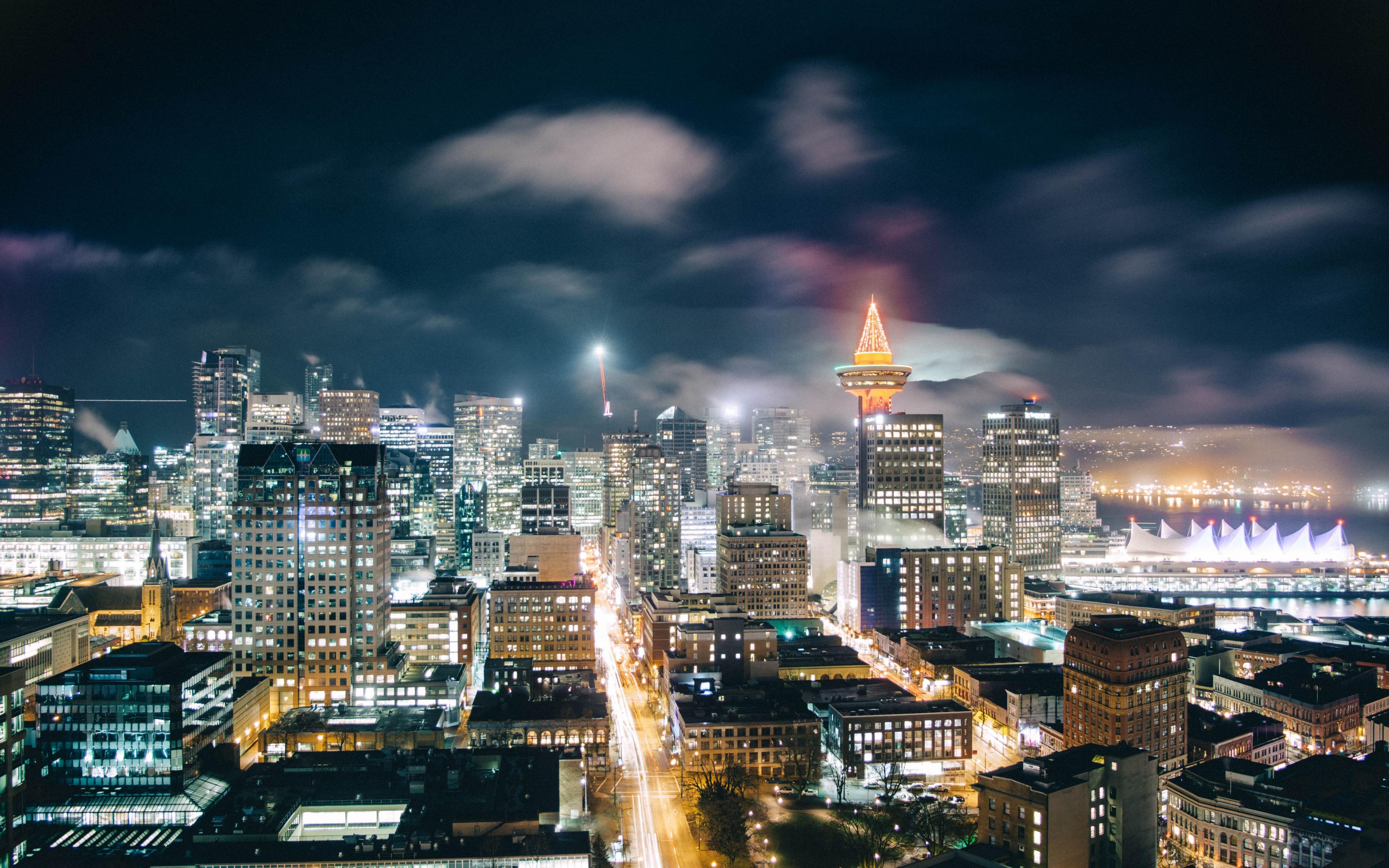 3840x2400 Canada, City, Night, Cityscape, Vancouver, Wallpaper At Night Wallpaper iPad Mini