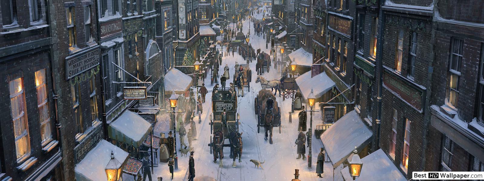 1600x600 Winter City HD wallpaper download
