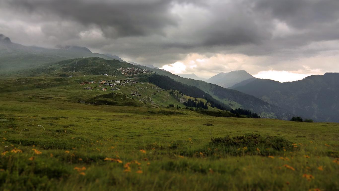 1366x768 4K Ultra HD Cloudy Weather, Alps Nature Mountain Wallpaper