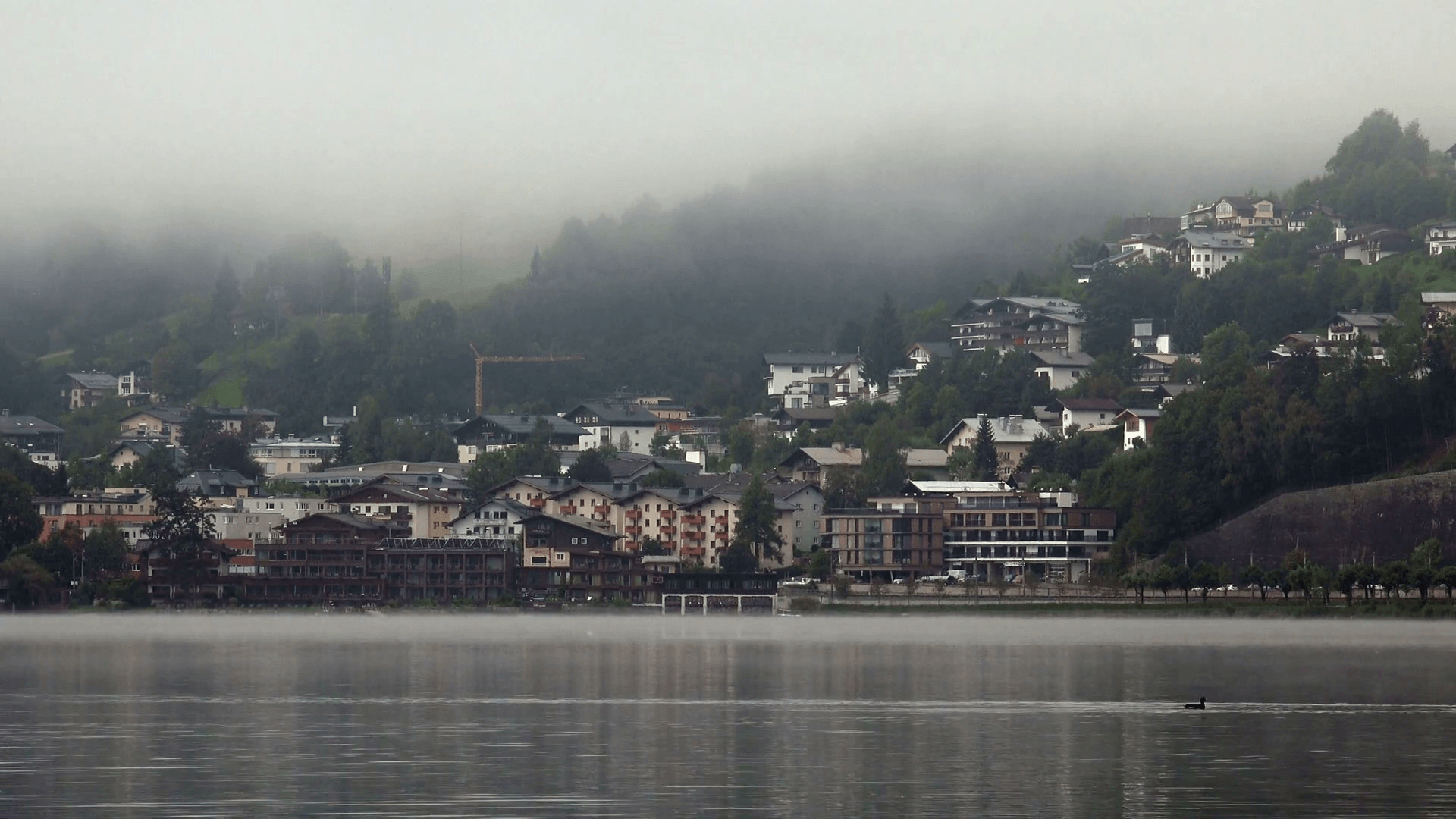 1920x1080 Morning Fog in Mountain Village near the Lake, Austria.Time Lapse