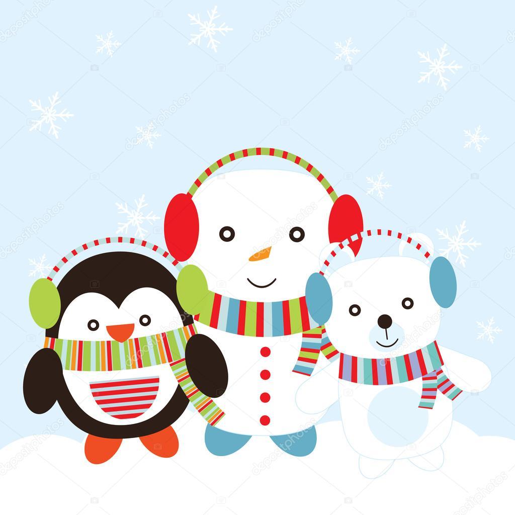 1024x1024 Cute Snowman Penguin Clipart