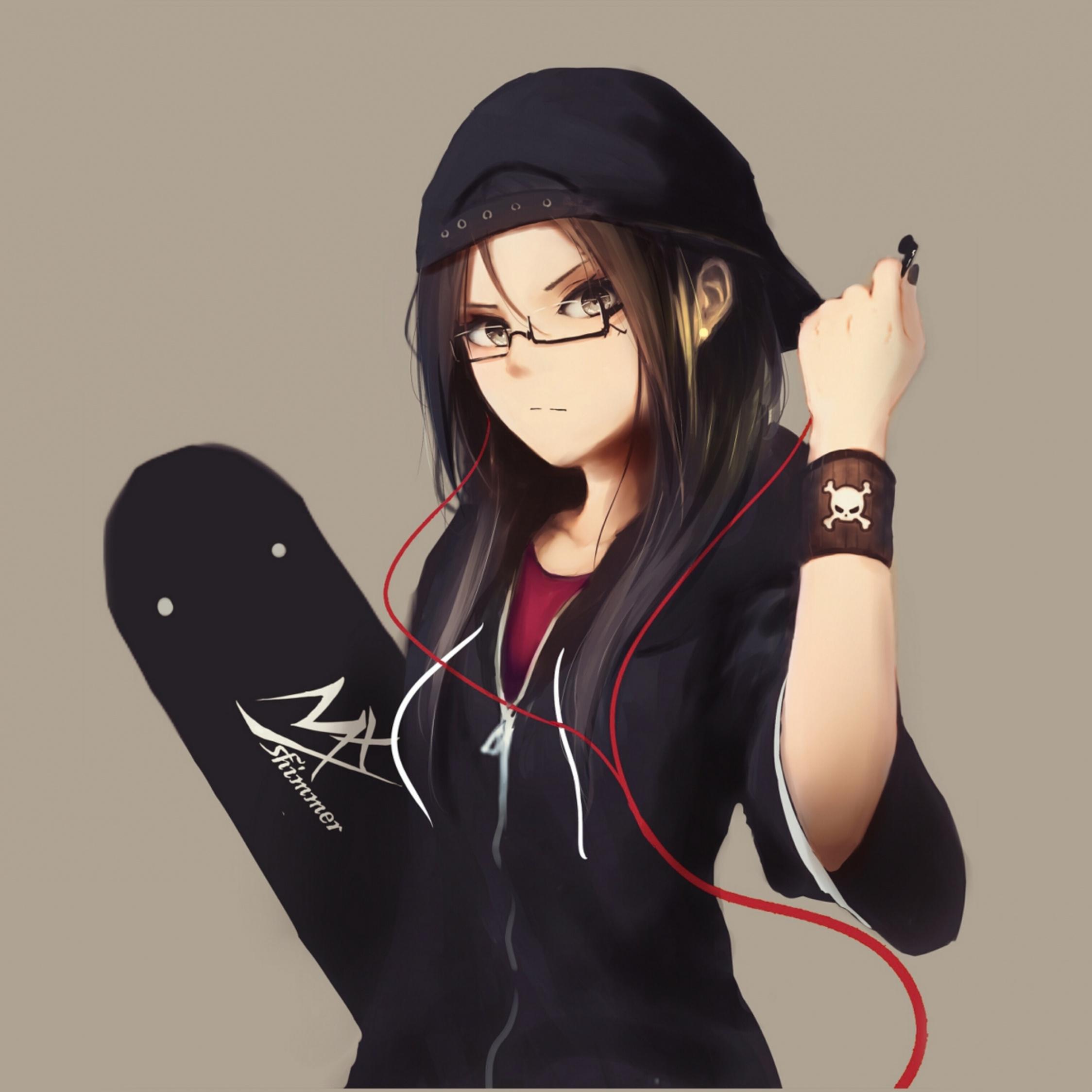 2248x2248 Anime Girl With Skate Board, Urban, Art, Wallpaper Cool Anime Girl