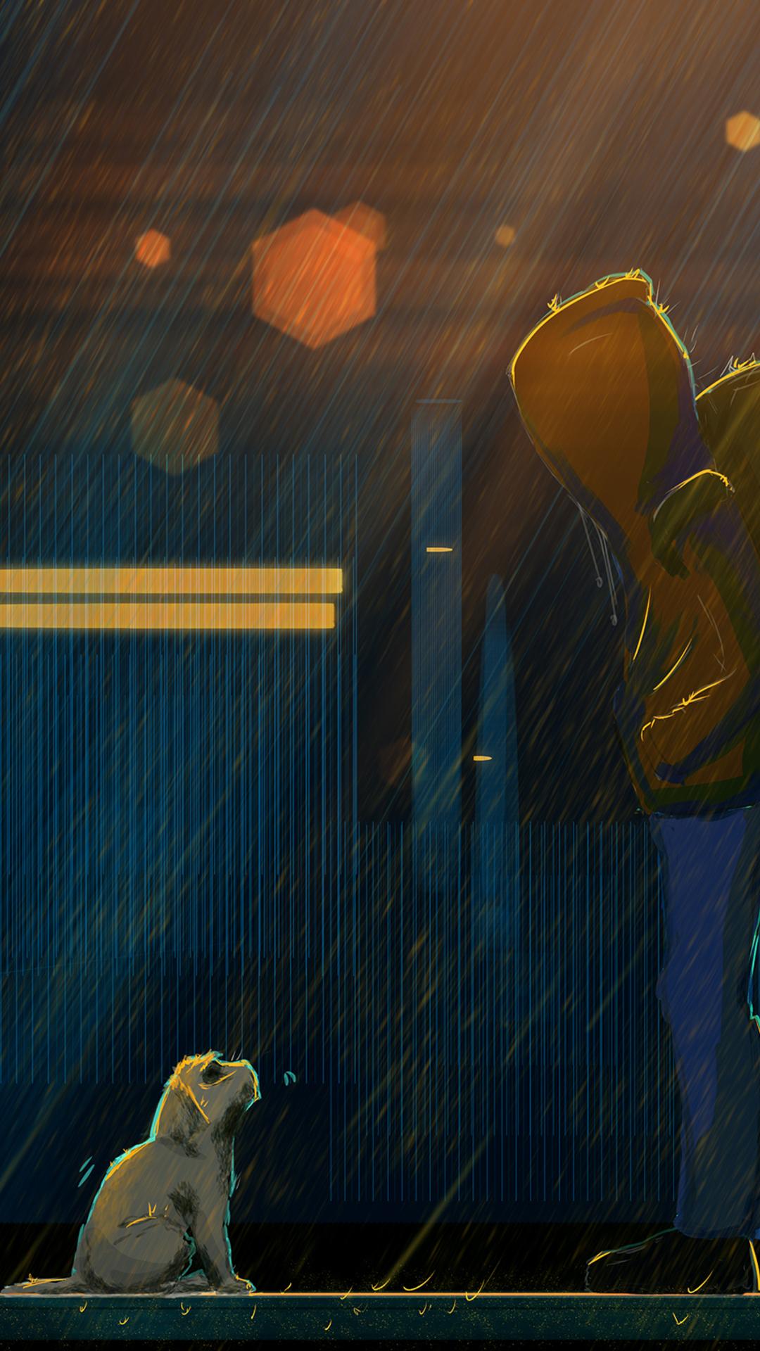 1080x1920 1080x1920 artist, artwork, digital art, hd, , dogs, alone, rain for iPhone 8 wallpaper