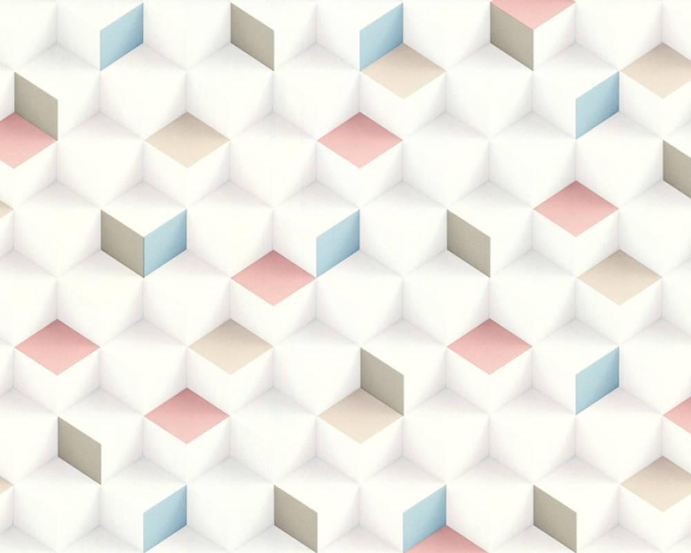 1000x800 Non Woven Wallpaper 3D Cube Pattern White Rose 36185 2