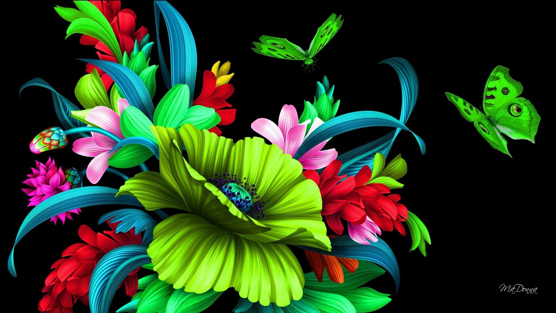 1920x1080 Bright Flowers and Butterflies